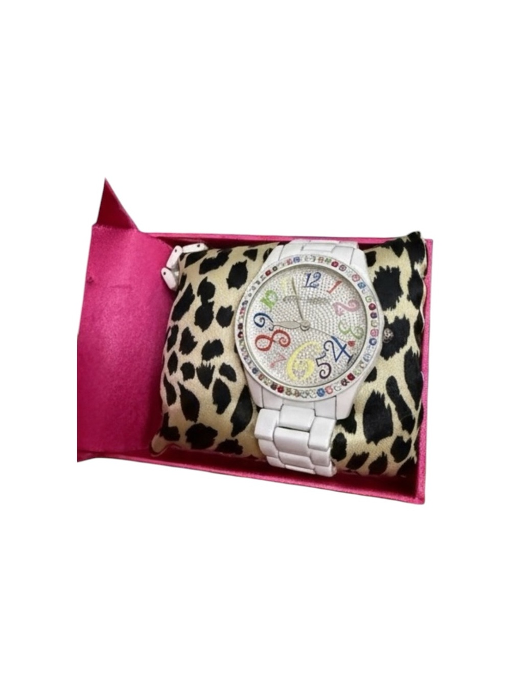 Betsey Johnson White Multicolor Crystal Dial Bracelet Watch